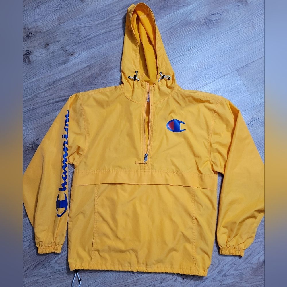 Champion Stadium Rain Jacket Quarter Zip Yellow Waterproof Size Small Packable